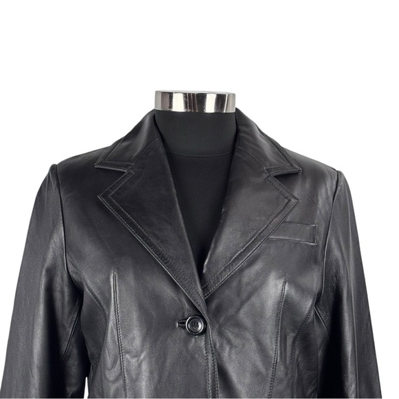 VINTAGE 90S RELATIVITY BLACK LEATHER NOTCHED COLLAR BUTTON DOWN BLAZER JACKET - Picture 8 of 14